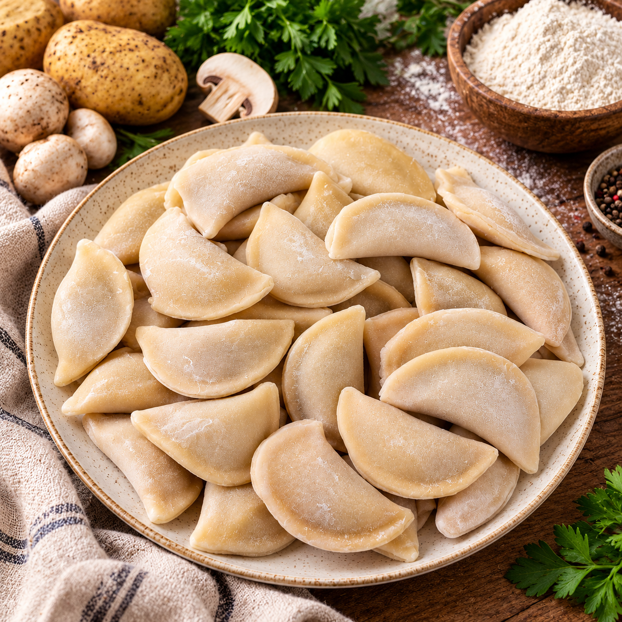 Вареники с картофелем и грибами , собст. произв,
