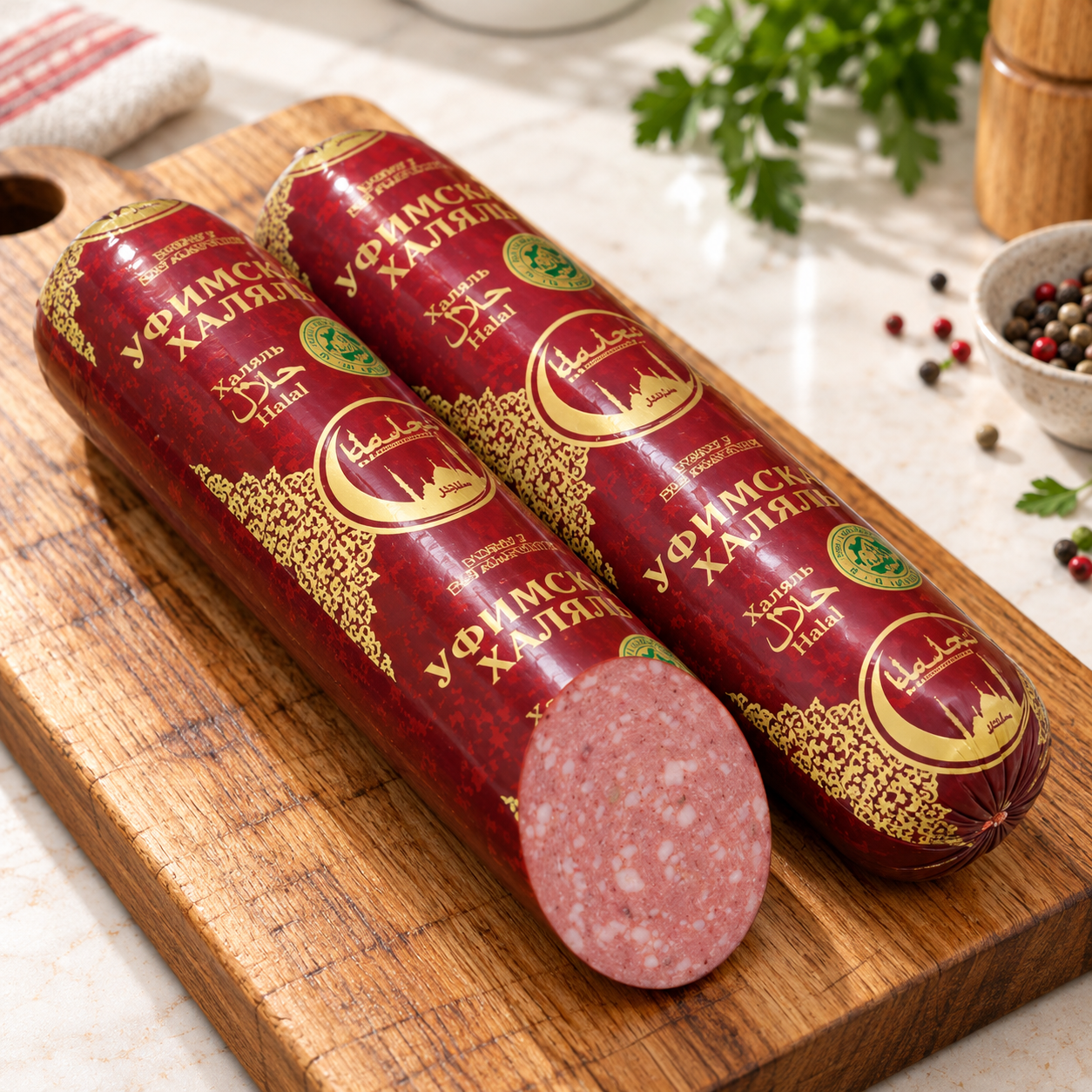 Колбаса полукопченная Уфимская халяль, Ихляс,