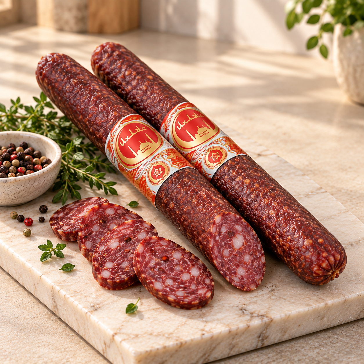 Колбаса сырокопченная Пикантная халяль, Ихляс, 246 г.